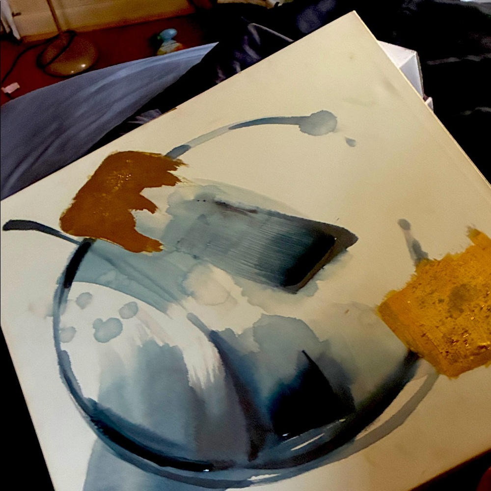 Abstract Blue and Gold Canvas Art